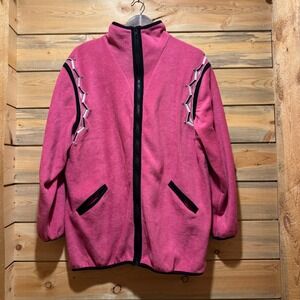 Bob Mackie Wearable Art Pink Fleece Jacket Embellished Western Style Size M